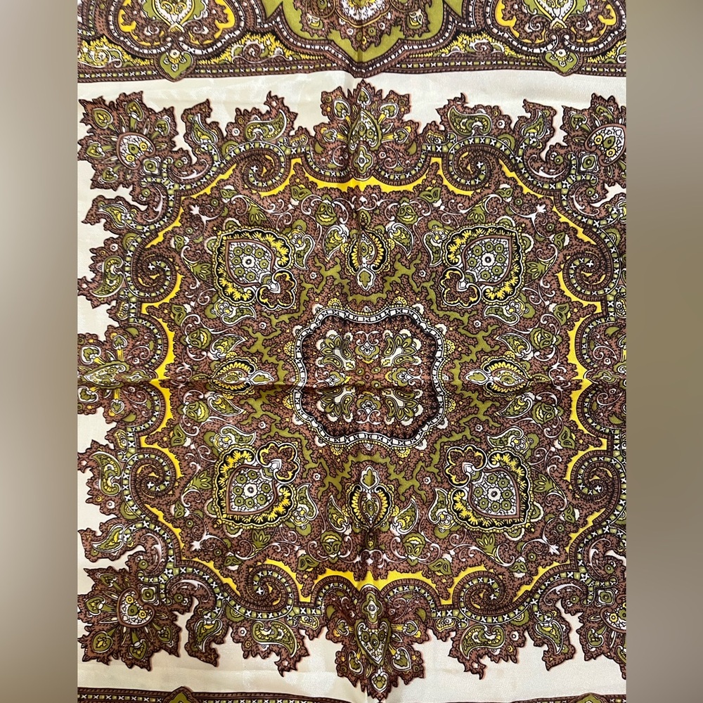 Vintage Made in Japan Olive Paisley Square Scarf 70s